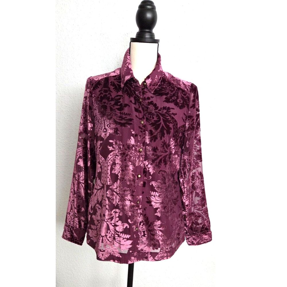 Soft Surroundings Velvet Burnout Shirt Dark Academia Damask XS